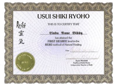 Reiki 1st Level certificate - Click to view larger size