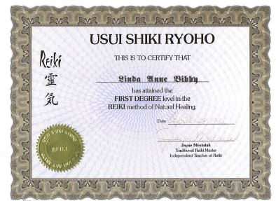 Reiki 1st Level Certificate - Click to view larger size