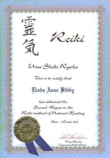 Reiki 2nd level certificate - Click to view larger size