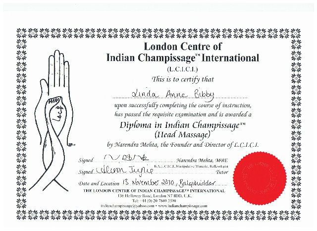 Indian Champisage Certificate - Click the picture to view full size